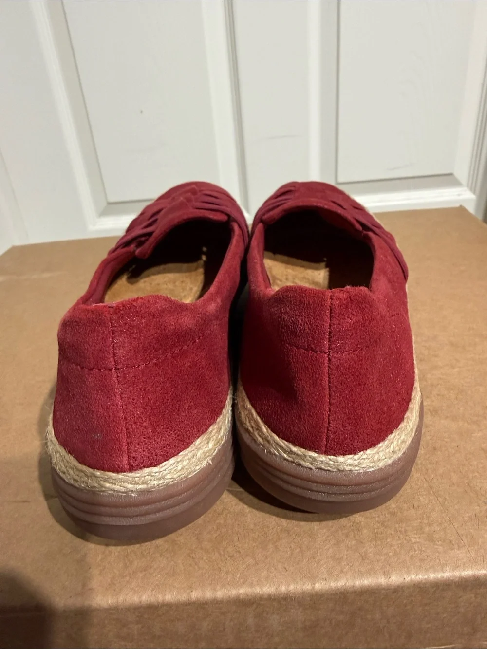 Clarks Elaina Petal Women Burgundy Red Woven Espadrille Loafers US 7